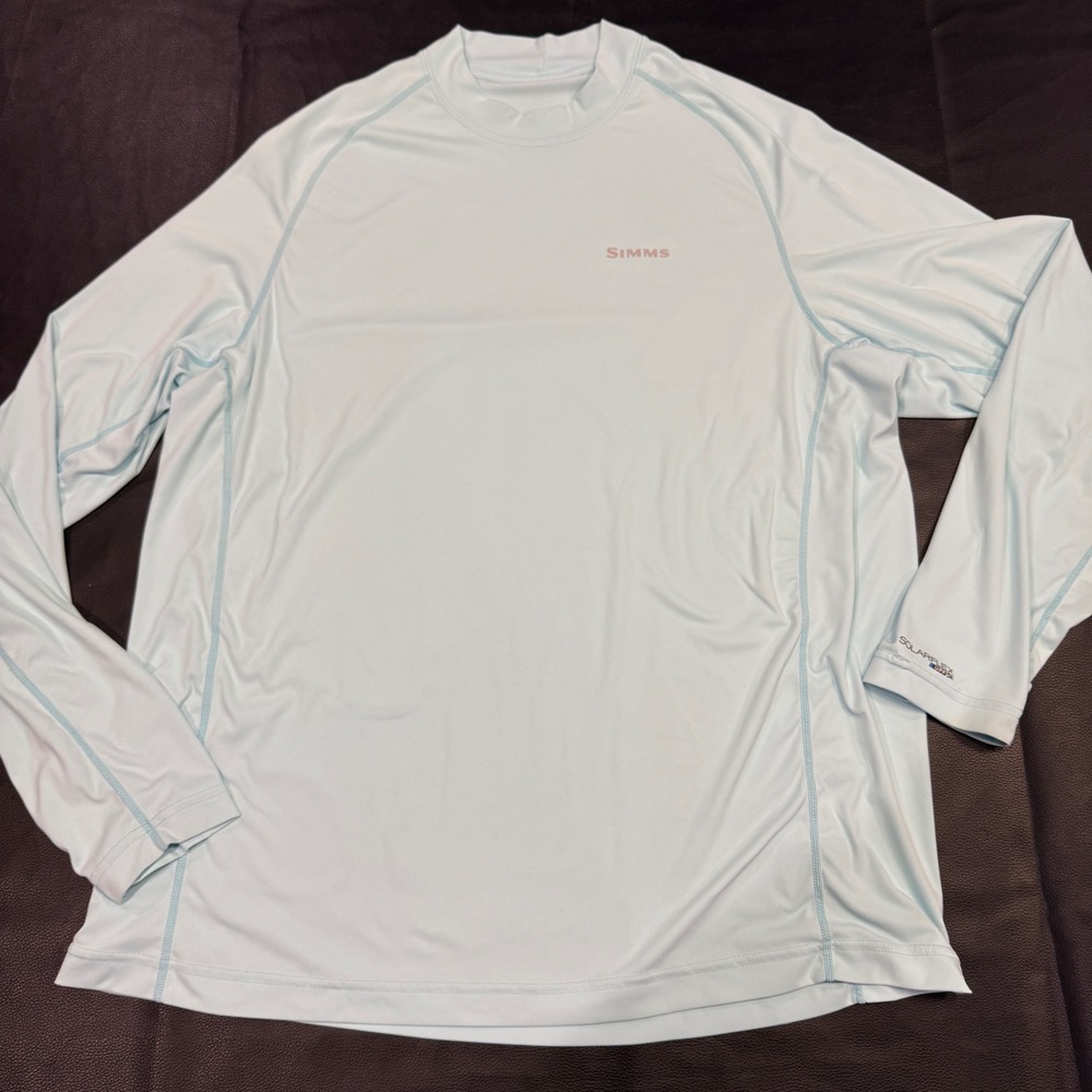 Simms SolarFlex Shirt XL Blue UPF 50 Crewneck Performance Stretch Lightweight
